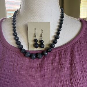 Elegant gray Beaded Necklace and Earring Set